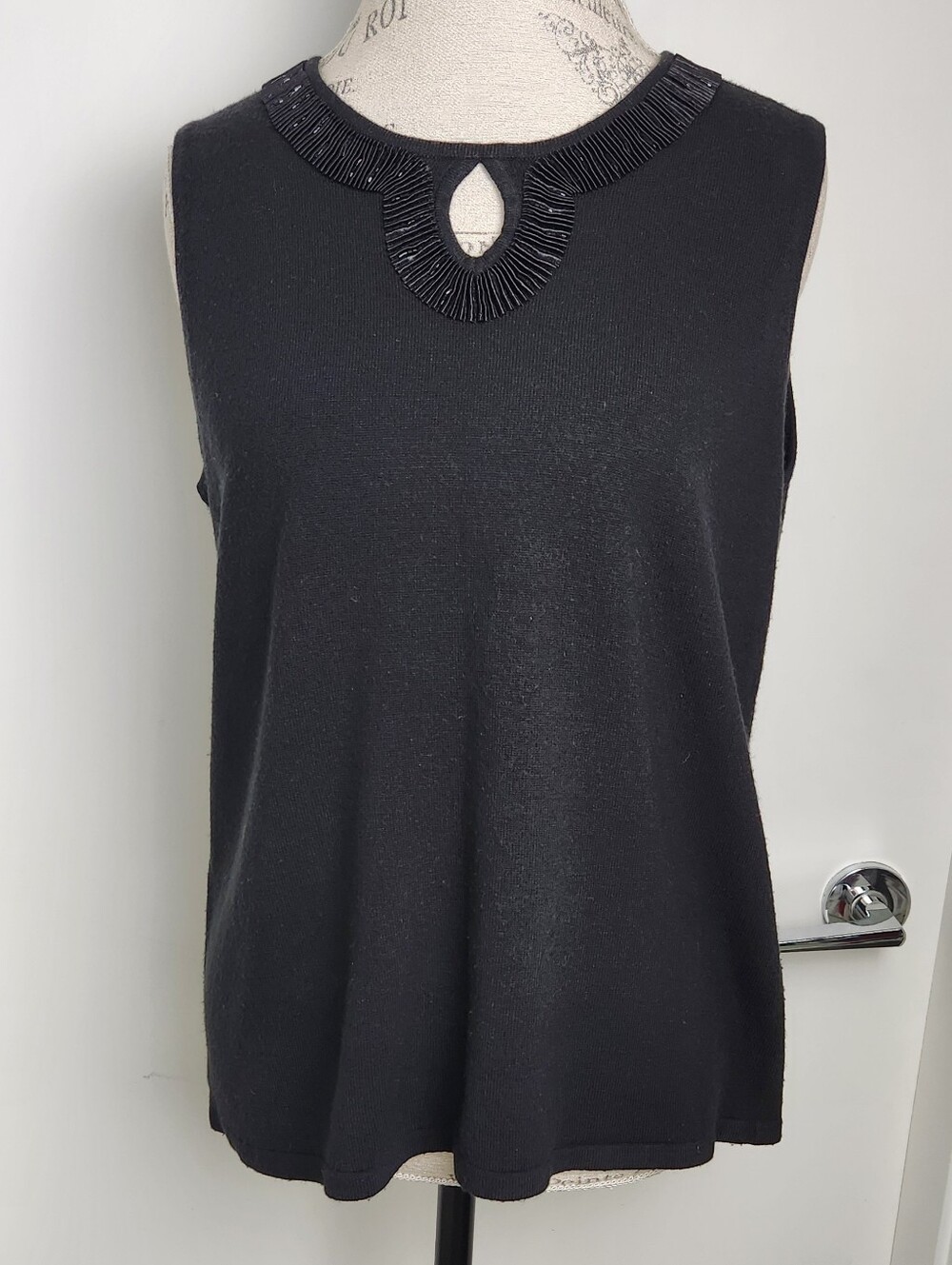 Black Beaded Knit Sleeveless Top